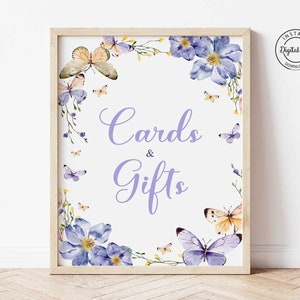 Paarse vlinder babyshower kaarten en cadeaus bord, vlinder kussen en babywensen babystrooi tafeldecor, vlinder onderweg lunch