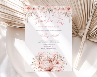 Tea Party Bridal Shower Invitation, Bridal Tea Invite, Tea With the Bride to be, High Tea, Time for Tea, Tea Cup & Teapot, Love is Brewing
