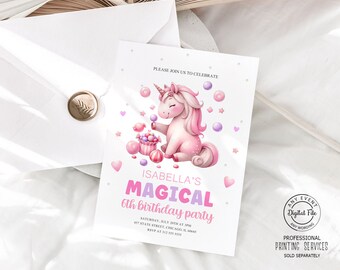 Magical Unicorn Birthday Invitation, Floral Unicorn Girl Birthday Digital Invitation, 1st Birthday Invite, Whimsical Unicorn Party Invite