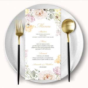 Tarjeta de menú de despedida de soltera con abejas, decoración floral para despedida de soltera con abejas, de novia a abeja, menú imprimible para cena de brunch con flores silvestres de She Found Her Honey