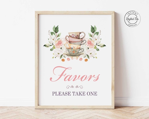 Tea Party Bridal Shower Favors Sign, Bridal Tea Party Decor, Party Favors Table Sign, Baby Shower Floral Tea Sign Printable, High Tea 1043 Il_570xn