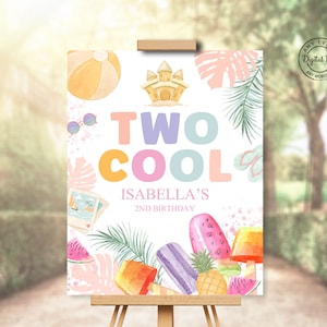Zwei coole Strand-Geburtstags-Willkommensschild, 2. Geburtstags-Mädchen-Tischdekor, Popsicle-Geburtstags-Partydekoration, Pool- oder Splash-Pad-Party-Eiscreme