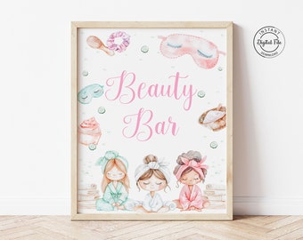 Beauty Bar Sign, Girl Spa Party Birthday Sign, Sleepover Table Decor, Makeup Birthday, Facials Glamour Party Decoration, Teen Slumber Party