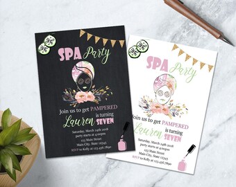 Spa Birthday Printable Invitation Girl Slumber Party