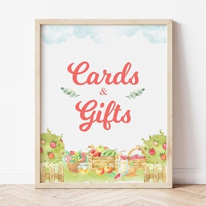 Farmer&#39;s Market Cards & Gifts Sign Printable, Fruit Veggie Kids Party Decor, Locally Grown Baby Shower or Birthday Table Sign Digital
