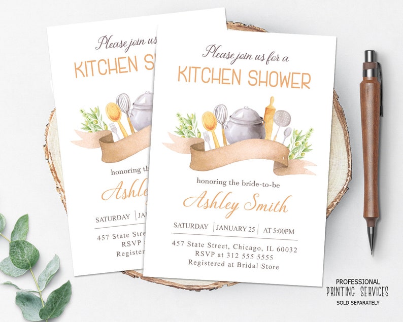 Kitchen Bridal Shower Invite, Pamper Chef Stock the Kitchen Brunch Invitation Printable or Printed, Cooking Party