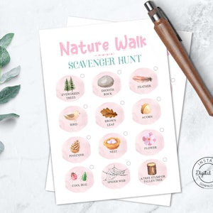 Outdoor Scavenger Hunt Card, Nature Birthday Hiking Kid Activity Printable, Girl Party Outdoors Kid Game, Camping Birthday Kids Hiking