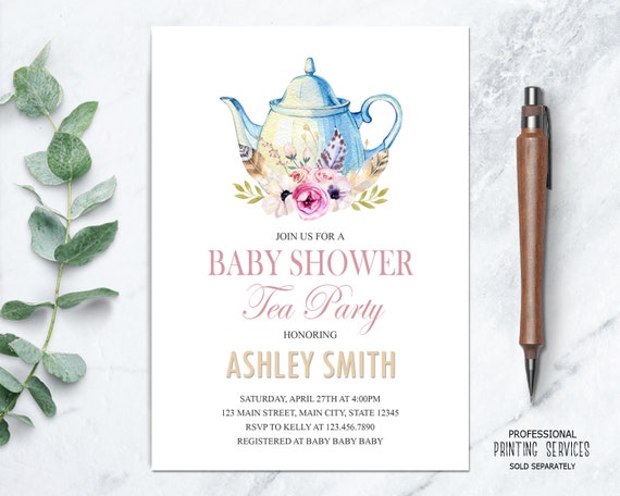 Boho Floral Tea Party Baby Shower Invitation Printable Garden Theme Luncheon Il_570xn