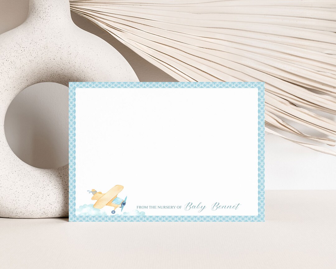 Personalized Baby Boy Stationery, Airplane Baby Shower Gift A Note From