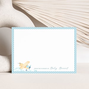 Personalized Baby Boy Stationery, Airplane Baby Shower Gift A Note From, Thank You Cards, From the Nursery Of, Printed Notecards