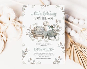 Zaproszenie na Baby Shower Turtle, Zaproszenie na Baby Shower Little Hatching, Podmorskie Żółwie Baby Shower Printable, Boho Ocean Theme Baby Shower