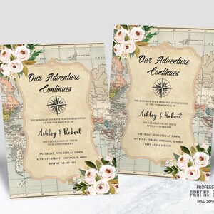 Wereldkaart huwelijksverjaardag uitnodiging, reisthema We Still Do Vow Renewal uitnodiging afdrukbare 1014