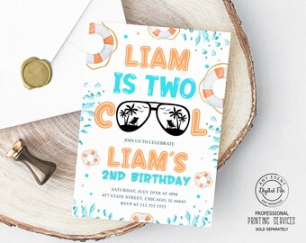 Two Cool Birthday Invitation, Summer Boy 2nd Birthday Invite, Second Birthday Party Printable, Pool Party, Waterpark Birthday