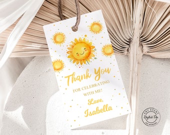 Sunflower Birthday Thank You Tag, Out Little Sunflower 1st Birthday Party Favor Tag, Girl Sunflower First Birthday Decor Summer Birthday