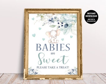 Babies Are Sweet Please Take a Treat Table Sign, Floral Elephant Baby Shower or Sprinkle Decorations Printable Table Decor