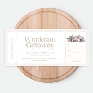 Weekend Getaway Gift Voucher, Birthday Voucher, Camping Weekend Away Travel Voucher, Hotel Stay Coupon Ticket, Pack Your Bags, Trip Away
