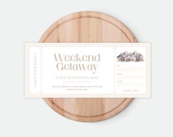 Weekend Getaway Gift Voucher, Birthday Voucher, Camping Weekend Away Travel Voucher, Hotel Stay Coupon Ticket, Pack Your Bags, Trip Away