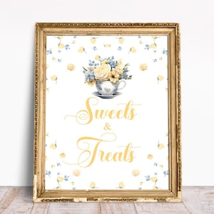 Tea Party Baby Shower Sweets & Treats Sign, Baby Boy Sprinkle, Floral Bridal Tea Party Decor, Tea With the Bride to be Desserts Table Sign