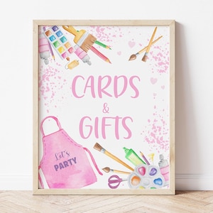Letreros con tarjetas y obsequios para fiestas de arte, decoración para fiestas de cumpleaños con manualidades y arte, letrero para vestirse para un desorden, fiesta de pintura para niñas, pintura de cerámica