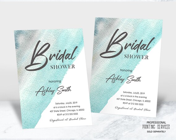 Modern Watercolor Bridal Shower Invitation Beach Ocean