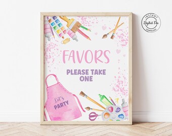 Art Party Favors Sign, Arts and Crafts Birthday Party Decor, Dress for a Mess Table Sign, Girl Paint Party, Pottery Painting