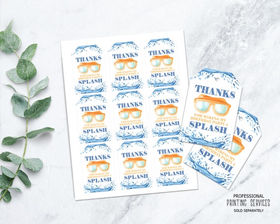 Summer Pool Party Tags, Splash Pad or Water Park Boy Birthday Thank You Tags for Favor Table, Sunglasses Swimming Party 1038 Il_570xn