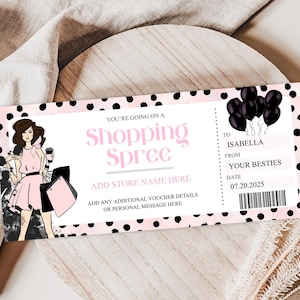 Buono regalo modificabile per shopping compulsivo, modello di carta regalo per una giornata di shopping, certificato di compleanno a sorpresa per shopping, biglietto a sorpresa per una gita di shopping