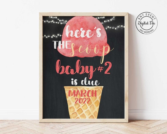 Here's the Scoop Pregnancy Announcement Sign, Sweet Surprise Pregnancy Announcement Reveal Poster, Ice Cream Chalkboard Poster, Baby Reveal Il_570xn