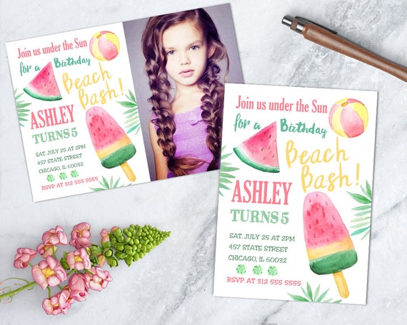 Beach Birthday Invite, Girl Pool Party Birthday Invitation, Watermelon Girl Birthday, Printable Ice Cream Invitation, Girl Ice Cream Party Il_570xn