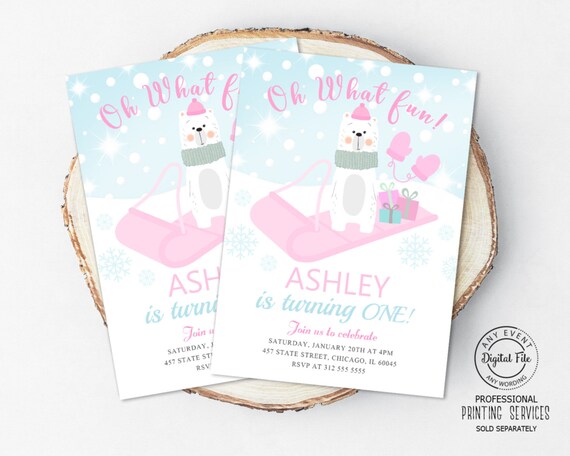Oh What Fun Winter Wonderland Birthday Party Invitation With Photo Printable Birthday Cards Paper Party Supplies Ichigenn Nishifunabashi Com