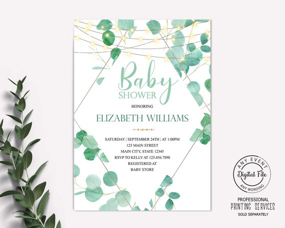 Floral Elegant Baby Shower Invitation, Baby Shower Luncheon Invite, Modern Greenery Gender Neutral Baby Shower Invitation, Eucalyptus Design Il_570xn