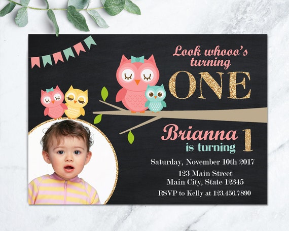 Owl Birthday Invitation, Pink Owl Birthday Invite, Girl First Birthday, Owl Birthday Party, Look Who's Turning One, Owl Party, Pink Owl, Il_570xn