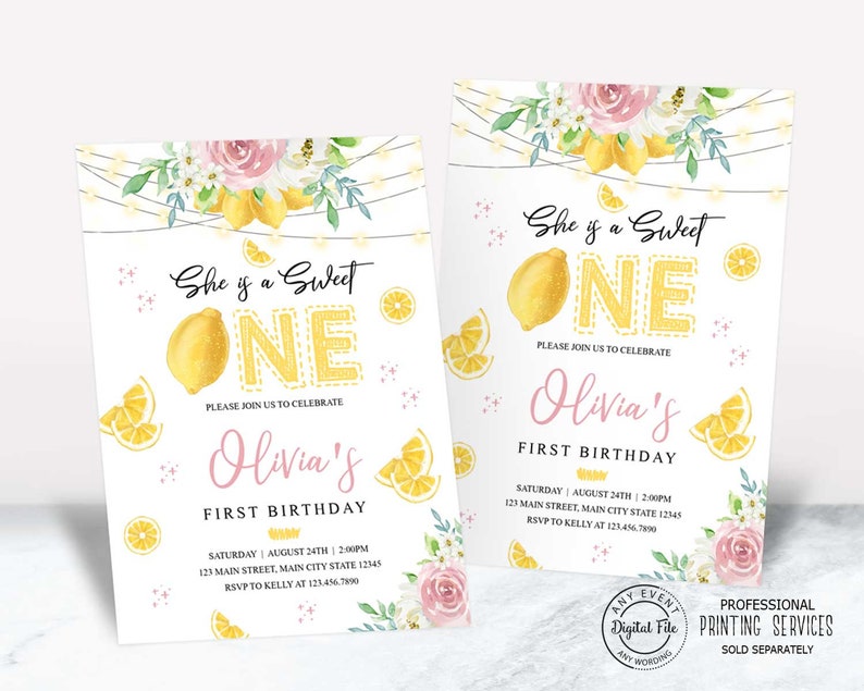 She is a Sweet One Invite, First Birthday Invitation Sweet One Lemon Birthday Invitation Sunshine Lemon Birthday Invite, Lemonade Fun Party