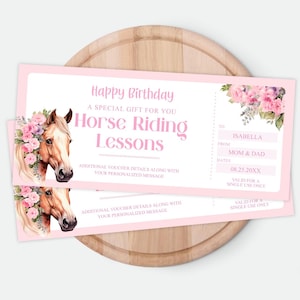 Editable Horse Riding Lessons Birthday Gift Certificate, Horseback Riding Class Gift Voucher, Horse Riding Classes, Kids Birthday Gift