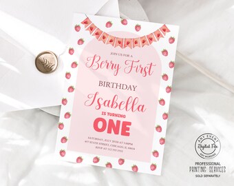 Berry First Birthday Invitation, Strawberry Girl 1st Birthday Invite, Farmers Market, Strawberry Picking Party, Berry Sweet Fruit Birthday