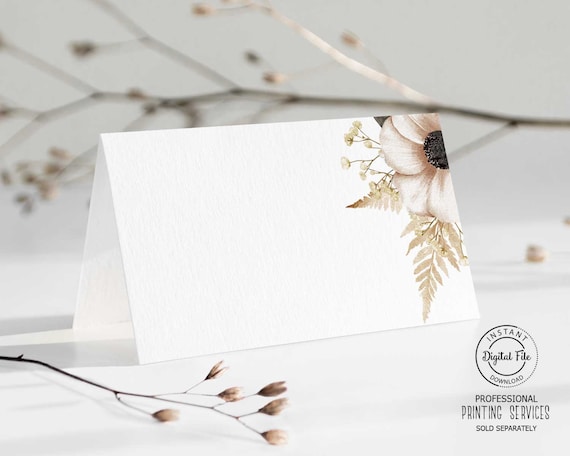 Beige and White Floral Bridal Shower Place Card, Wedding Shower Food or Drink Labels Printable, Bridal Brunch Table Decor, Guest Card Il_570xn