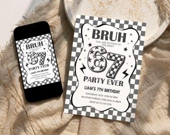 Editable Six Seven Birthday Invitation, Retro Kids 6 7 Birthday Party Invite, I Was 6 Now I’m 7