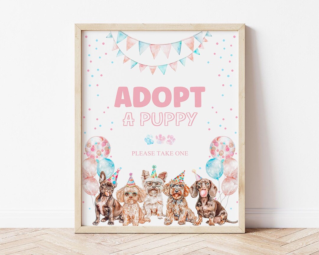 Adopt a Puppy Sign, Pawty Girl Birthday Party Decor, Puppy Party ...