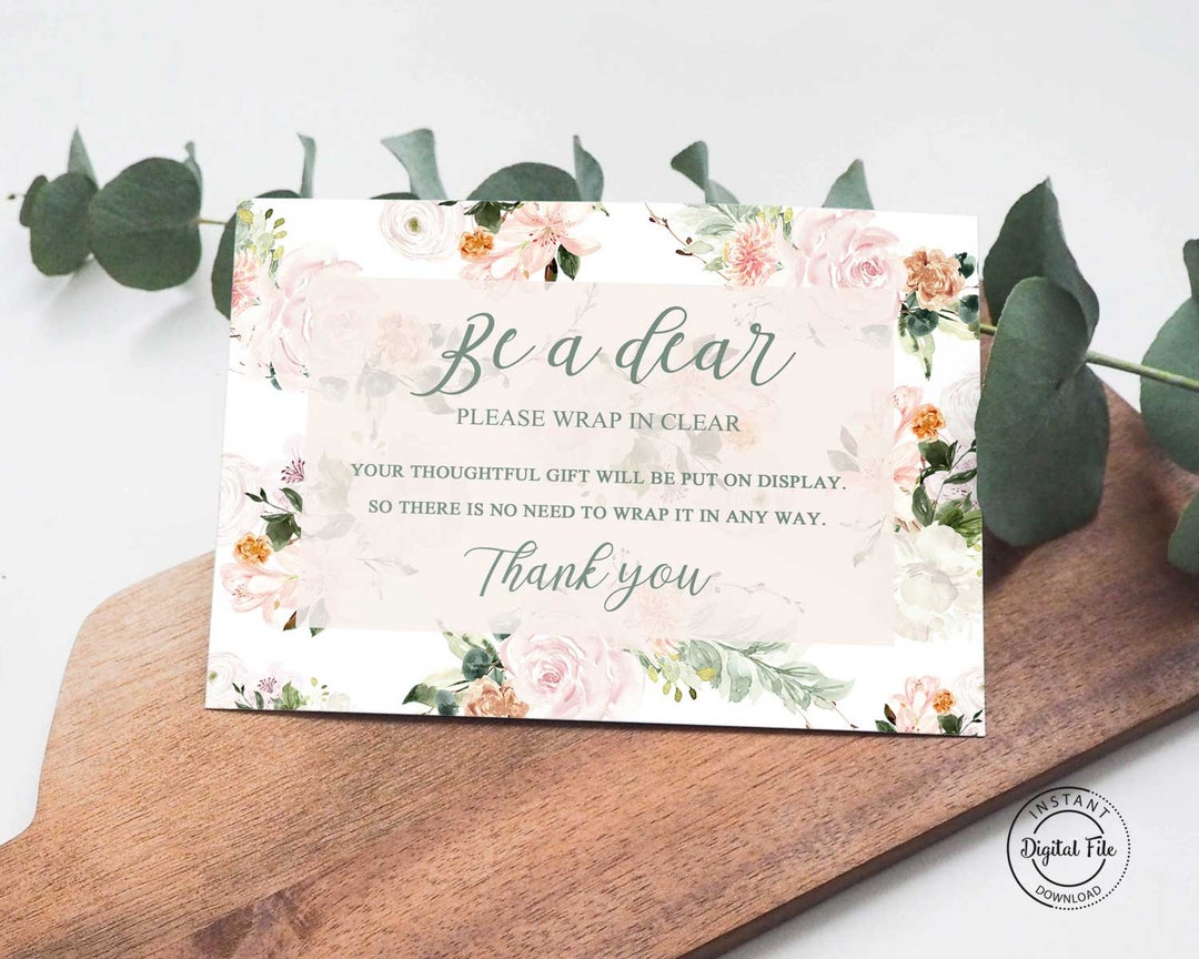 Be A Dear Please Wrap in Clear Card, Display Shower Insert, Baby or