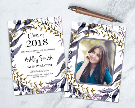 floral graduation announcement college grad printable photo invite