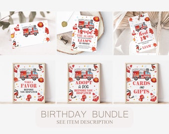 Fire Truck Birthday Bundle, Sound the Alarm Boy Birthday Printable, Fireman Party Signs, Firefighter Fireman Fire Engine Thank You Tag