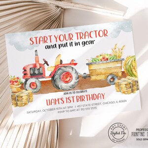 Red Tractor Birthday Invitation Boy Fall First Birthday Invite ...
