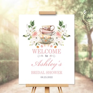 Tea Party Bridal Shower Welcome Sign, High Tea Bridal Bruch Decor, Love is Brewing Bridal Luncheon Printable Table Sign, Baby Shower 1043