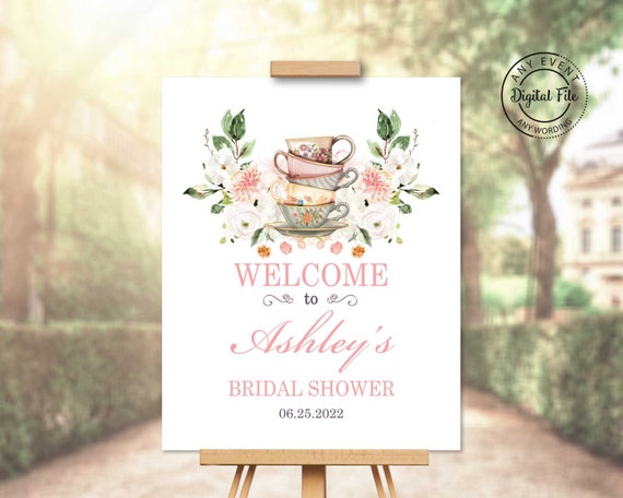 Tea Party Bridal Shower Welcome Sign, High Tea Bridal Bruch Decor, Love is Brewing Bridal Luncheon Printable Table Sign, Baby Shower 1043 Il_570xn