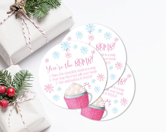 You're The Bomb Hot Chocolate Bomb Tag, Hot Cocoa Bomb Instructions, Cookies and Cocoa Favor Tags, Christmas Winter Digital Tag 3" Il_570xn