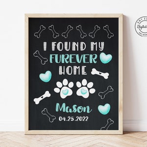 Pet Puppy Adoption Announcement Chalkboard Sign, New Puppy Poster, Dog Cat Kitten Welcome Family Poster, Four Feet Fur-Ever Home Boy Puppy