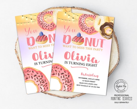 Donuts Girl Birthday Invitation, Breakfast Birthday Party Printable, Birthday Brunch Invite, Donuts Sweets Party, Donut Want to Miss It Il_570xn