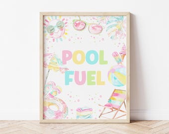Meisje zwemfeestje zwembad brandstoftafel bord, zwembad verjaardag eten en drinken tafeldecor, zomer strandbal verjaardagsdecoratie, waterpark