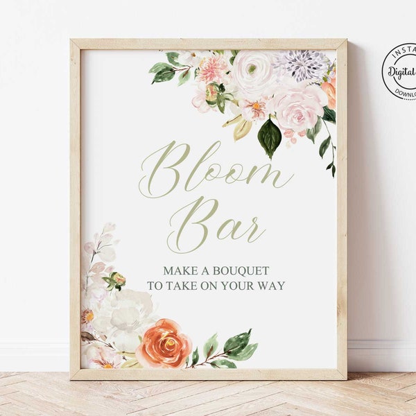 Flower Bar Sign, Bloom Bar Digital Sign, Make a Bouquet Bridal Shower Sign, Baby Shower Create Your Own Bouquet Bar Sign Printable