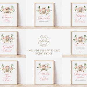 Tea Party Bridal Shower Sign Bundle, High Tea Bridal Bruch Decor, Love is Brewing Bridal Luncheon Printable Decoration, Baby Shower 1043